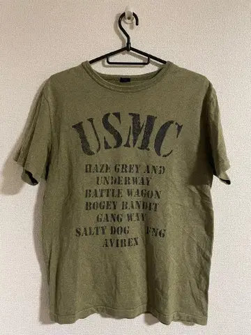 AVIREX USMC (미국 해병대) 로고 티셔츠 카키