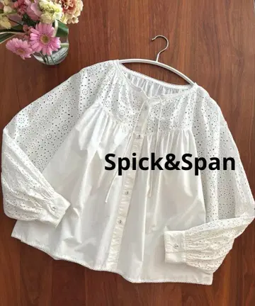 스픽 앤 스팬 코튼 포플린 자수 블라우스 레이스 화이트