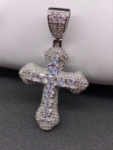 스퀘어 지르코니아 다이아 십자가 크로스 블링블링 목걸이 로자리오