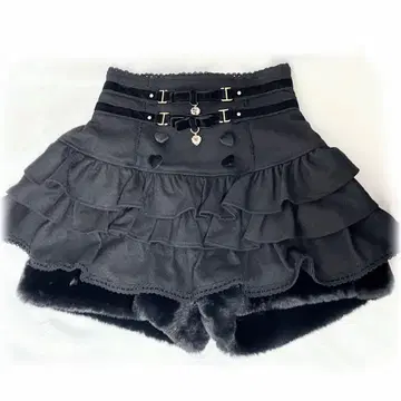 LIZLISA 밑단 퍼 프릴 치마바지 블랙