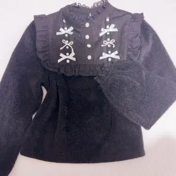 [ Secret Honey ] 새틴&펄 리본 샤기 상의 블랙