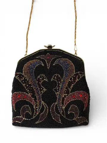 비즈 자수 클러치 블랙 비즈 백 파티 백 빈티지풍 체인