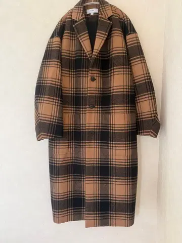HYKE 베이지 블랙 체크 롱 코트