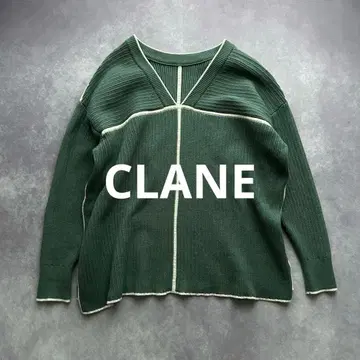 클라네 더블 페이스 라인 니트 2WAY 긴팔 다크 그린 면 아크릴