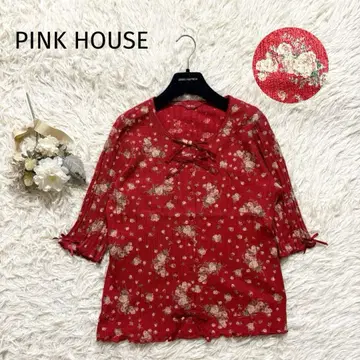 PINK HOUSE 핑크하우스 꽃무늬 블라우스 티셔츠 리본 장미 빨간색