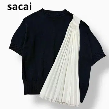 [ 사이드 플리츠 코튼 ] sacai 이소재 도킹 니트 사카이