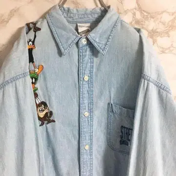 루니툰 원포인트 자수 올스타 샴브레이 셔츠 스카이블루 M