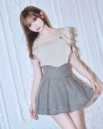 미셸 마카롱 슬림 레그가 되는 스커트 하운드투스 체크 패턴