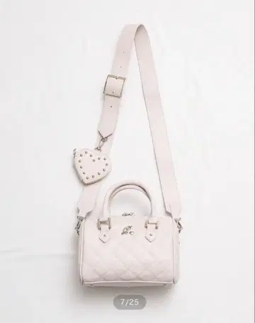 pium 하트 파우치 포함 퀼팅 보스턴 백 핑크