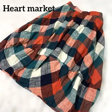 하트마켓 벌룬 롱 스커트 체크 무늬 레드 Y2K 그런지