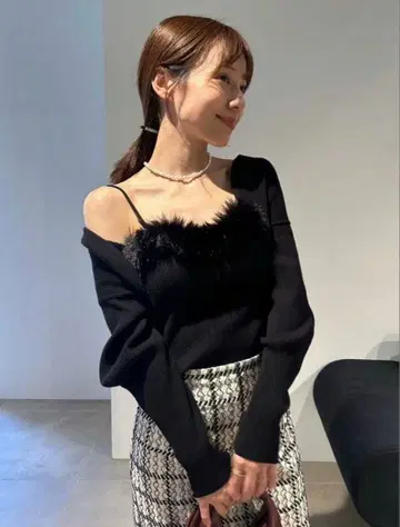 snidel 에코 퍼 세트 캐미 니트