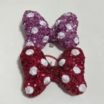 디즈니 미니 스팽글 리본 머리끈 핑크 레드 빨간색