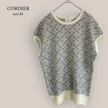 코르디아 CORDIER 반팔 스웨터 올 패턴 U넥 마 혼방 월드