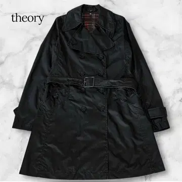 띠어리 트렌치코트 블랙 S 안감 체크 벨트 포함 나일론 A라인