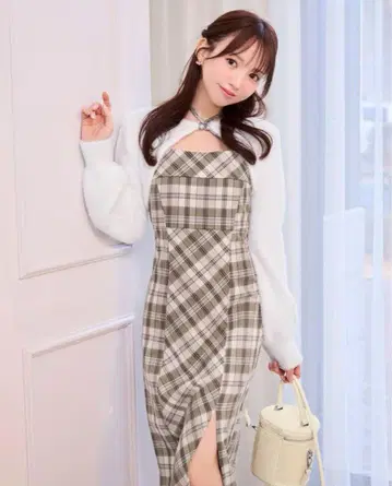 미셸 마카롱 앙상블 체크 원피스 단품