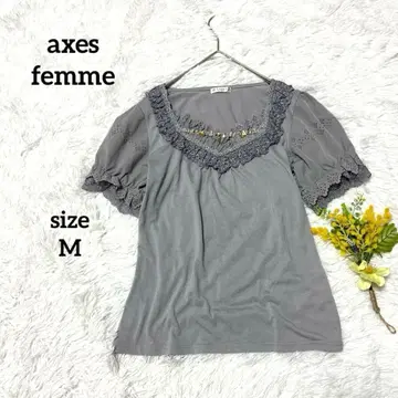 엑시즈팜 반팔 블라우스 페미닌 레이스 비쥬 프릴 퍼플