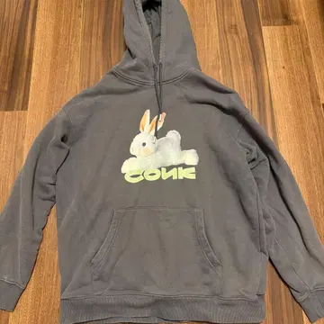토끼 프린트 그레이 후드티