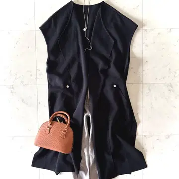 새상품급 다마 컬렉션 밀라노 리브 롱 니트 베스트 워셔블 블랙 L 상당