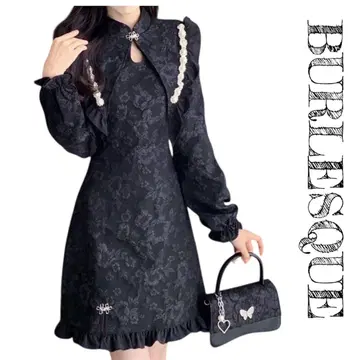 지뢰계 원피스 차이나 빅 칼라 옷깃 비즈 프릴 펄