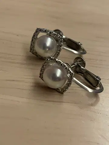 k14WG 펄 귀찌 다이아몬드