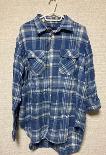 랄프 로렌 플란넬 셔츠 체크 파랑 스카이블루 폴로 랄프로렌 M