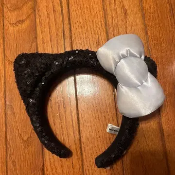 유니버셜 검은 고양이 귀 머리띠 실버 리본 포함