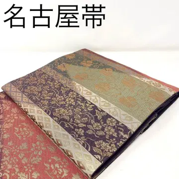 나고야 오비 순수 실크 줄무늬 꽃 토끼 당초 초본 금실 에도 코몬 무지