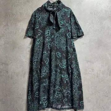 80s 빈티지 원피스 보타이 리본 쇼와 레트로 꽃무늬 플라워