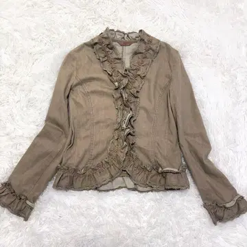 핑크하우스 프릴 자켓 입체 플라워 베이지 모리걸