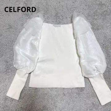 CELFORD 셀포드 시어 슬리브 퍼프 니트 풀오버 화이트