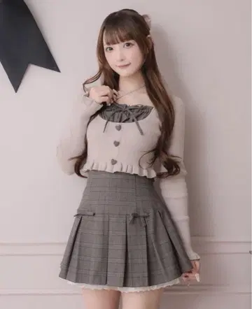 [ 미개봉 ] pium 미니 리본 코튼 프릴 플리츠 스커트 브라운 체크