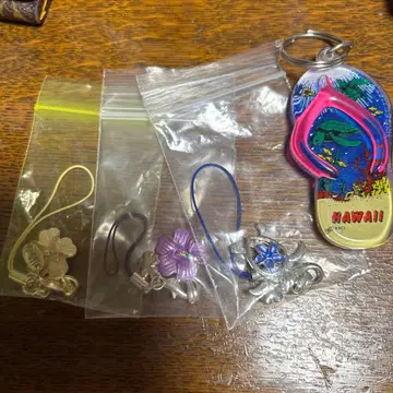 하와이 비치 샌들형 키링과 스트랩 세트