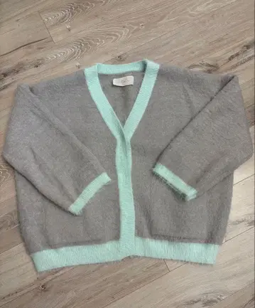 make ai 바이컬러 니트 가디건 그레이 x 민트