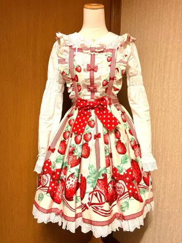 Angelic Pretty 갓 딴 딸기 에이프런풍 스커트