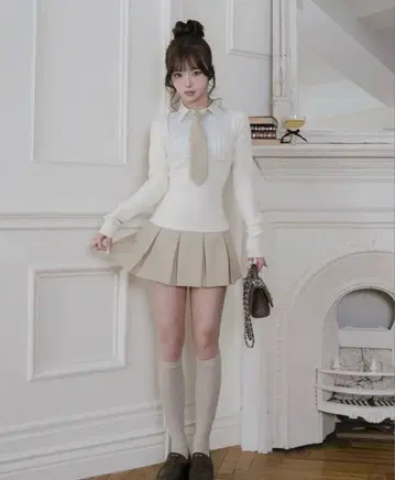 Darich 다리치 넥타이 셔츠 도킹 니트 미니 원피스 FREE