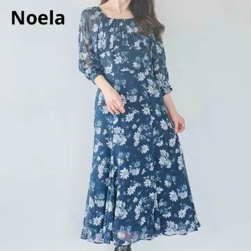 noela 노엘라 코스모스 프린트 원피스 M 꽃무늬 롱 드레스