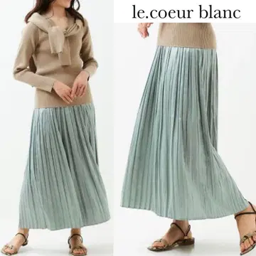 르쿨르블랑 레더라이크 새틴 플리츠 롱 스커트