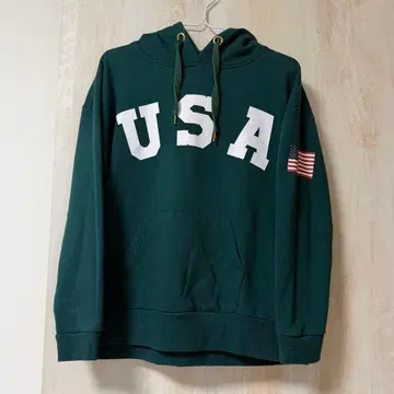 USA 로고 다크 그린 후드티 M 사이즈 포켓 부착
