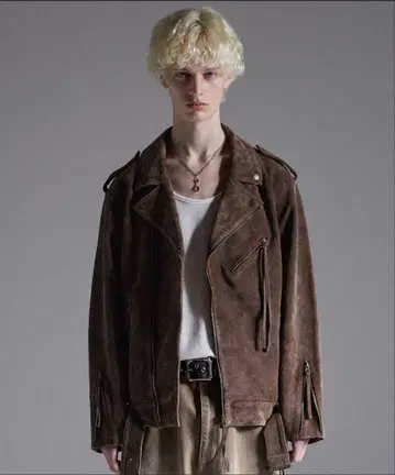 [ GRANCY ] 디스트레스드 스웨이드 라이더 자켓