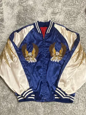 자수 독수리 디자인 스카잔 파랑/화이트