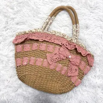 00s y2k 리본 레이스 바스켓백 모리걸 페어리코어 핑크