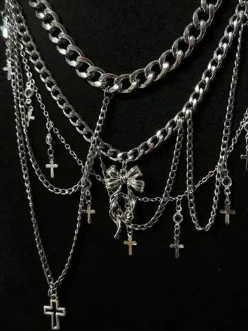 'Fiamma' 일점물 리본 크로스 목걸이 Fgrunge/y2k