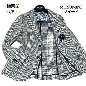 극미품 현행 미츠미네 울 실크 글렌체크 자켓 트위드 M