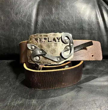 REPLAY 리플레이 가죽 벨트 헤이세이 Y2K 기믹 메탈 버클