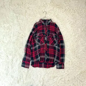 ZARA BASIC 체크 플란넬 셔츠 긴팔 셔츠 가슴 포켓 부착 M