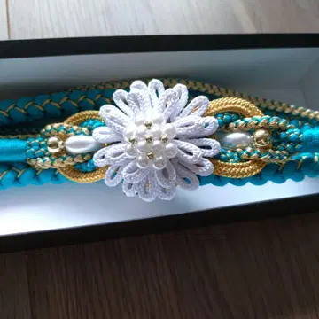 졸업식 터콰이즈 블루 허리띠 성인식 기모노 꽃 장식 펄 오비 고정 띠