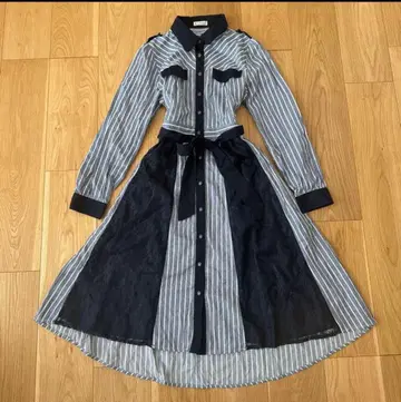 [인기] 엑시즈팜 프리 사이즈 레이스 스트라이프 셔츠 원피스