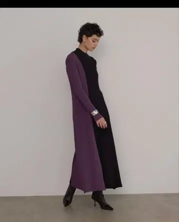 MIELI INVARIANT 바이컬러 니트 원피스 FREE 퍼플