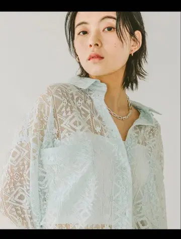 BAYFLOW 롱 슬리브 레이스 블라우스 FREE 색스 블루