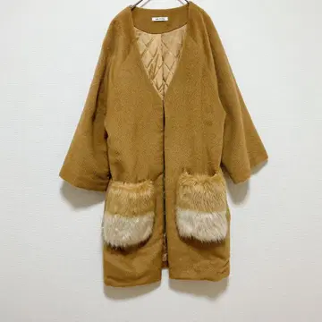 [하자 특가] Aqua Marine 퍼 포켓 노카라 코트 M 충전솜